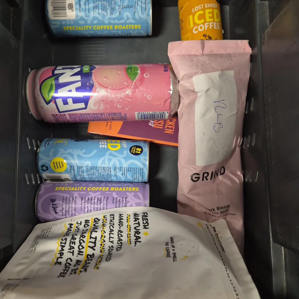 APPROXIMATELY 15 ASSORTED FOOD/DRINK PRODUCTS TO INCLUDE GRIND COFFEE, FANTA, APTAMIL ETC 