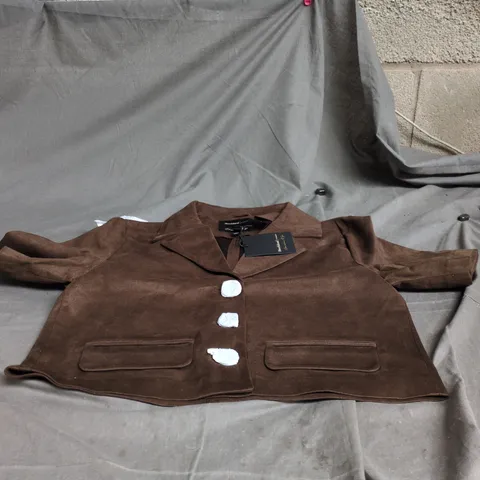 RIVER ISLAND STUDIOS BROWN SUEDE CROPPED JACKET – UK 6 (EU 32) WOMEN'S