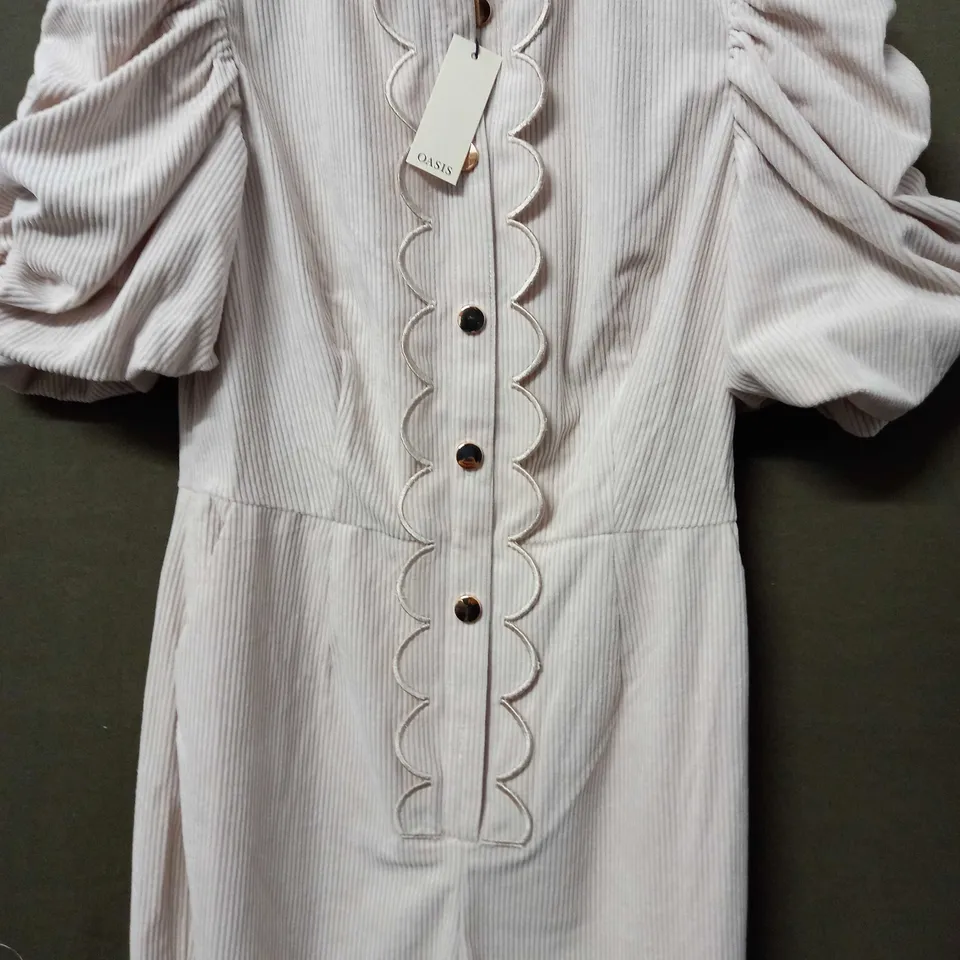OASIS CORD SCALLOP PUFF SLEEVE JUMPSUIT IN CREAM - UK 10