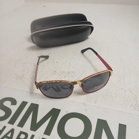 AUDI SUNGLASSES WITH RED AND GOLD FRAME, GREY LENSES – CASE INCLUDED 