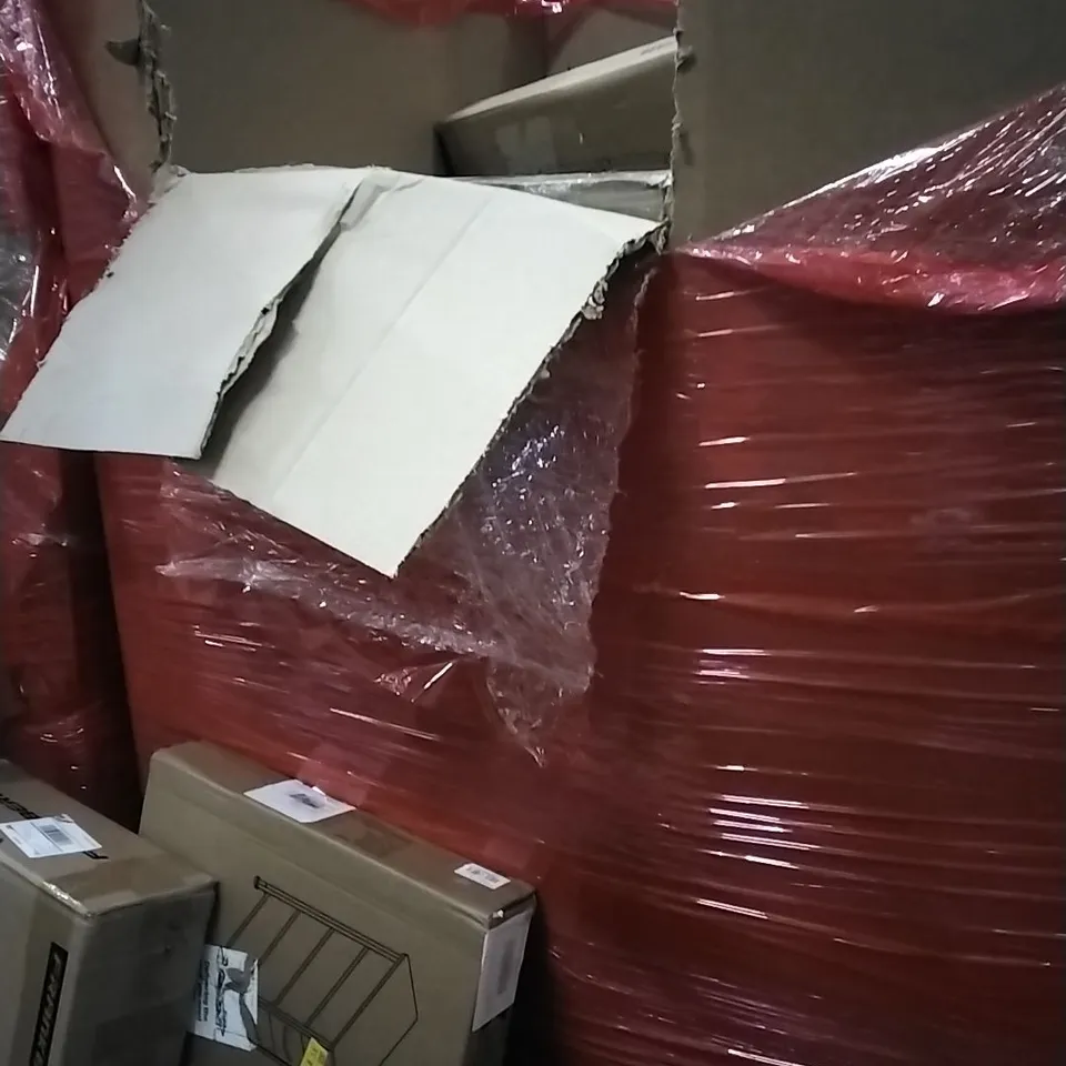 PALLET OF HOUSEHOLD ITEMS TO INCLUDE DRESSER,ELECTRONIC KEYBOARD, SPINNING CHAIR, COOLING FAN ASSEMBLY AND OTHER ASSORTED ITEMS...