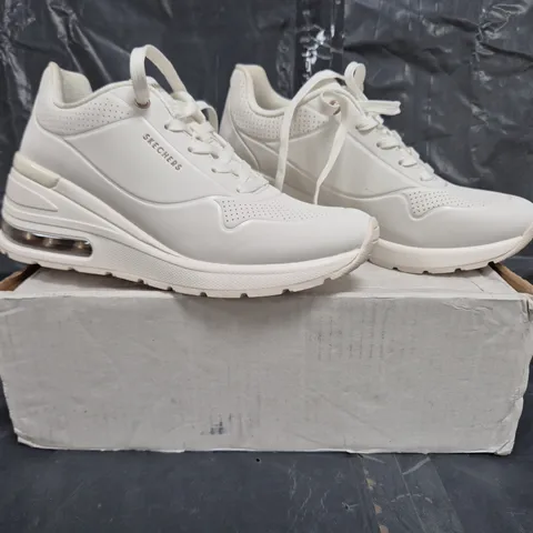 boxed pair of SKECHERS PLATFORM TRAINERS WHITE SIZE 5