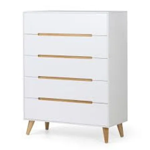 BOXED WHITE CHEST OF DRAWERS 5 DRAWER ALICIA BEDROOM STORAGE CHEST BY JULIAN BOWEN (2 BOXES)