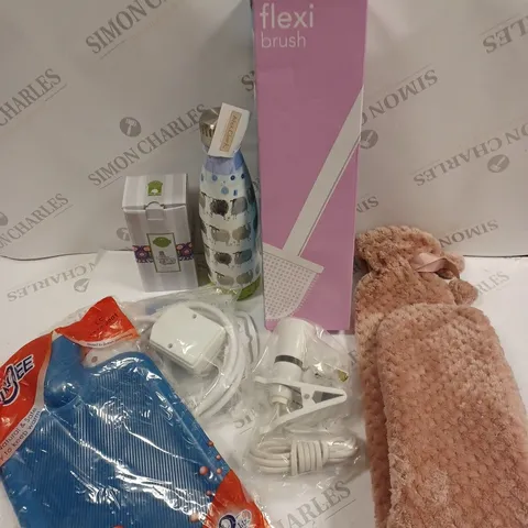 APPROXIMATELY 10 ASSORTED HOUSEHOLD PRODUCTS TO INCLUDE HOT WATER BOTTLE, EXTENSION LEAD, THERMAL FLASK ETC