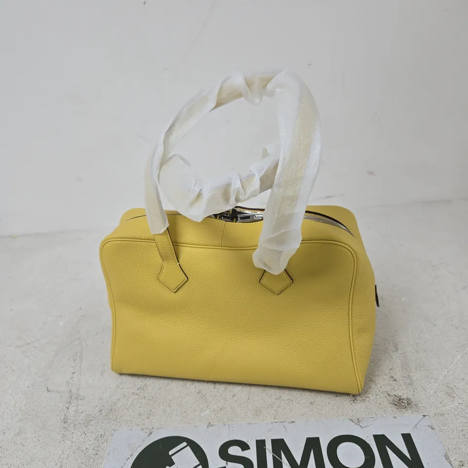 YELLOW PEBBLED LEATHER SATCHEL HANDBAG GENUINE LEATHER