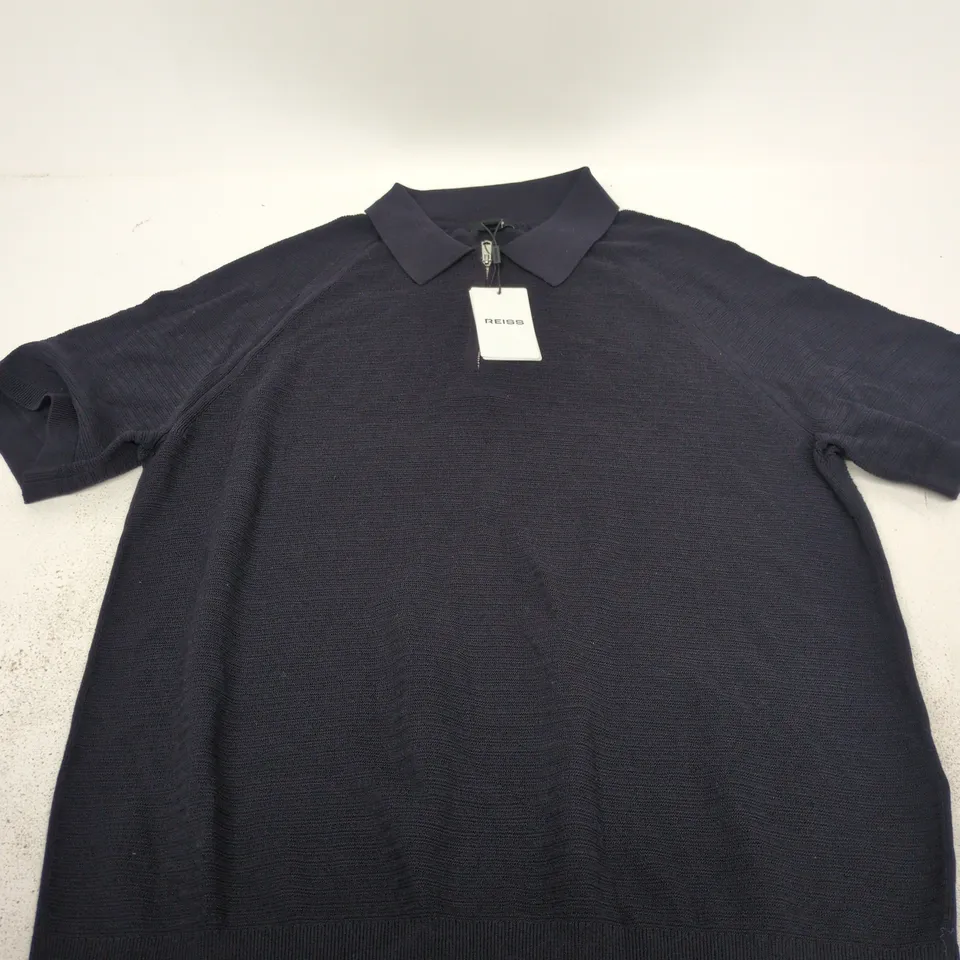REISS ESTATE SS HALF ZIP TEXTURE NAVY KNIT TOP – XL