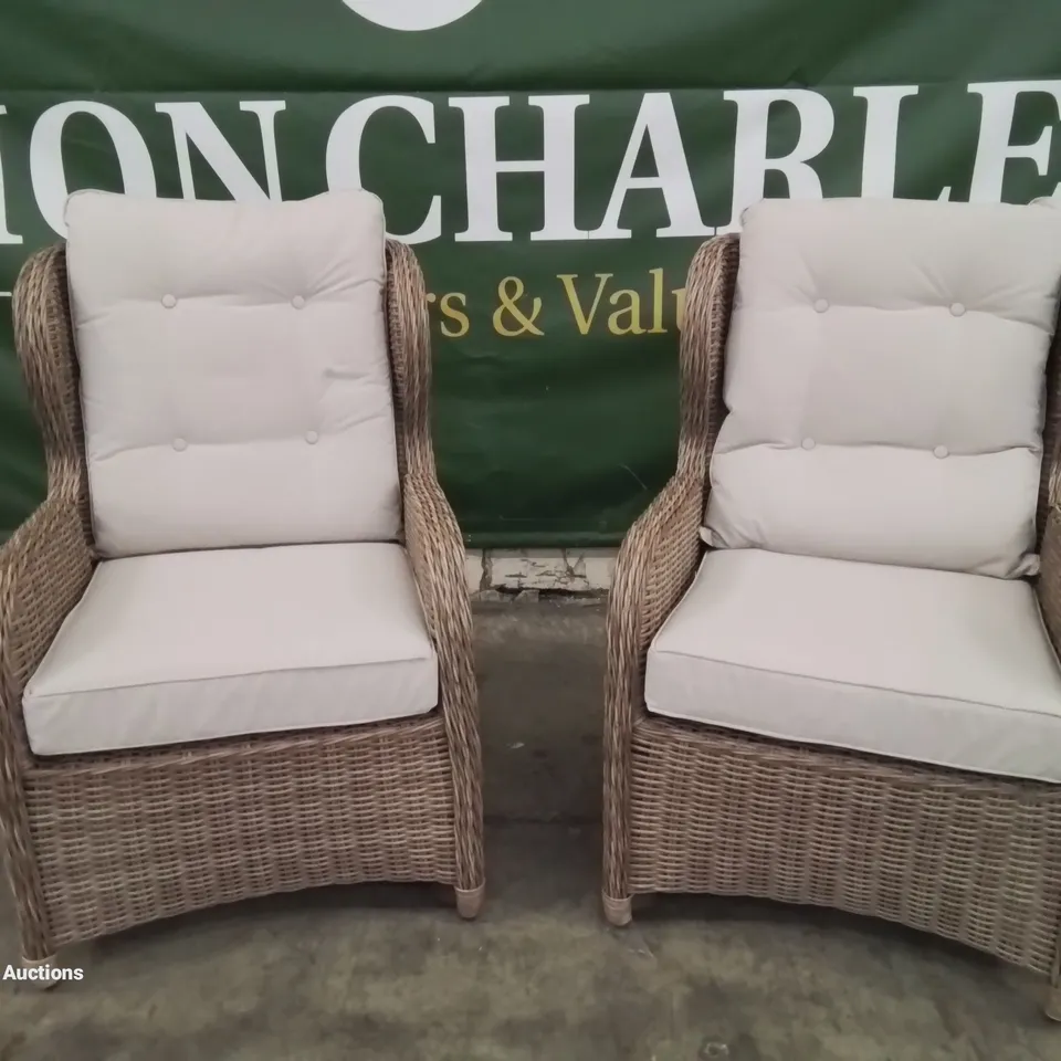 BOXED RECLINER BISTRO CHAIRS × 2 - NATURAL 