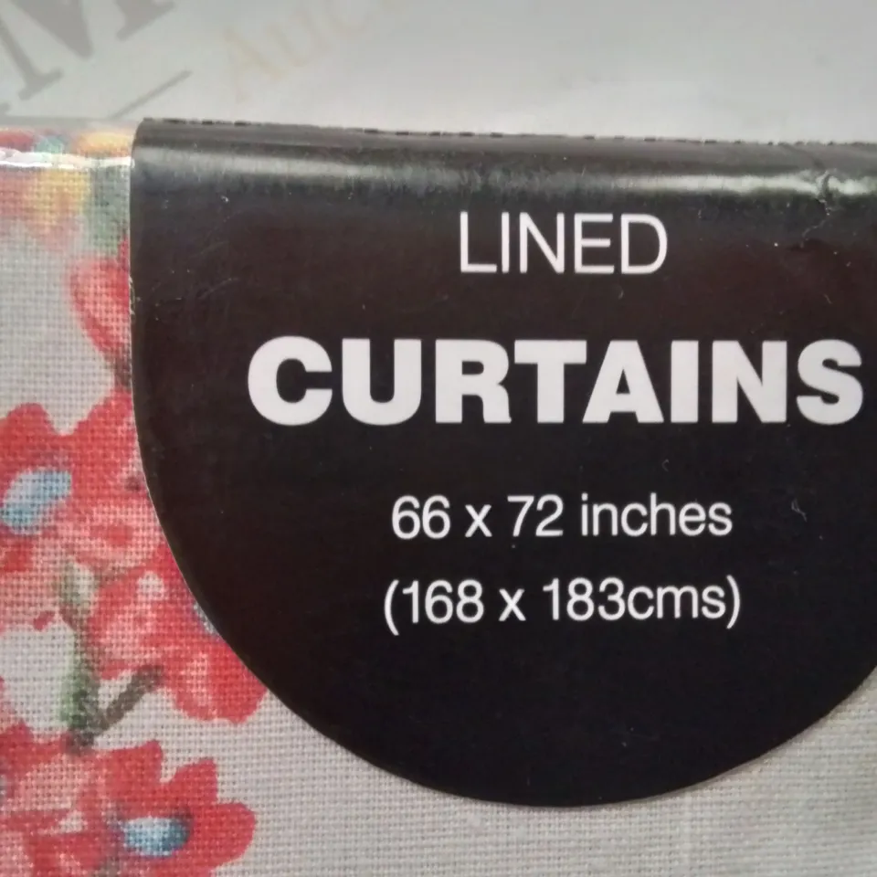 BRAND NEW DREAMS & DRAPES LINED CURTAINS IN GREY/BIRD PATTERN 66" X 72"