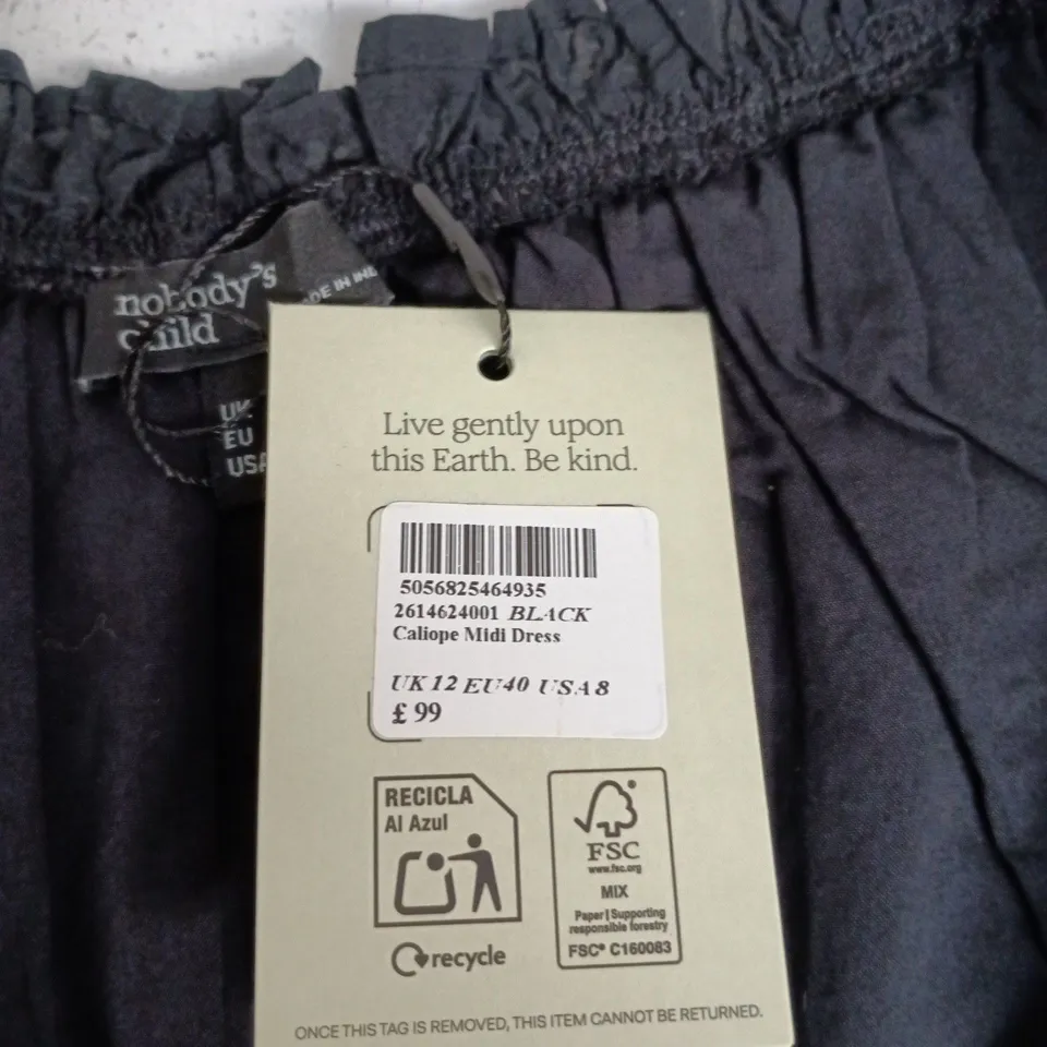 NOBODY'S CHILD CALIOPE MIDI DRESS – BLACK, UK 12 (EU 40, US 8)