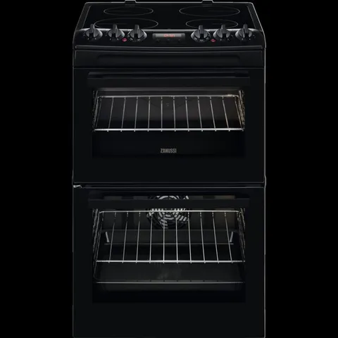 ZANUSSI 55cm CERAMIC HOB COOKER WITH FAN OVEN BLACK Model ZCV46250BA