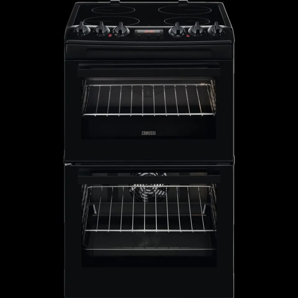 ZANUSSI  55cm CERAMIC HOB COOKER WITH FAN OVEN BLACK Model ZCV46250BA