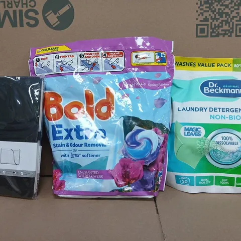 BOX OF APPROXIMATELY 12 ASSORTED HOUSEHOLD ITEMS TO INCLUDE LAUNDRY DETERGENT SHEETS, NOTEBOOK, ETC