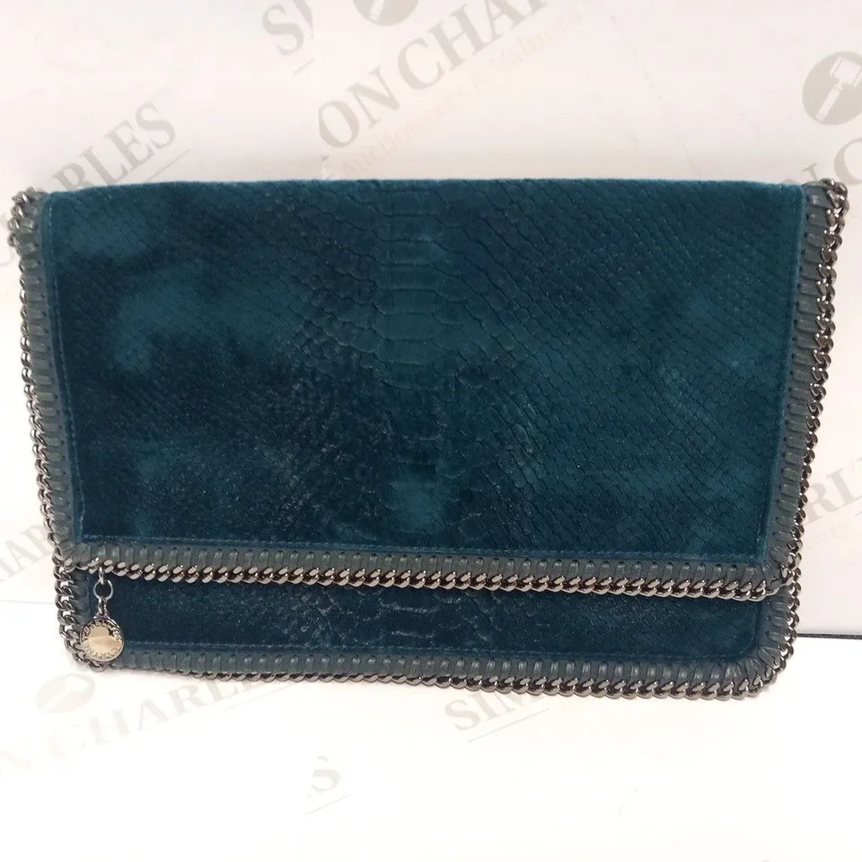 STELLA MCCARTNEY FEATHER BLUE VELVET EMBOSSED BAG