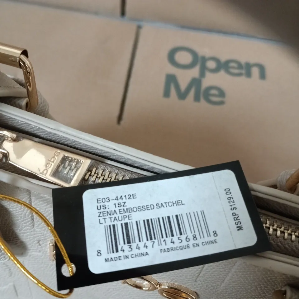 BEBE ZENIA EMBOSSED SATCHEL – LT TAUPE