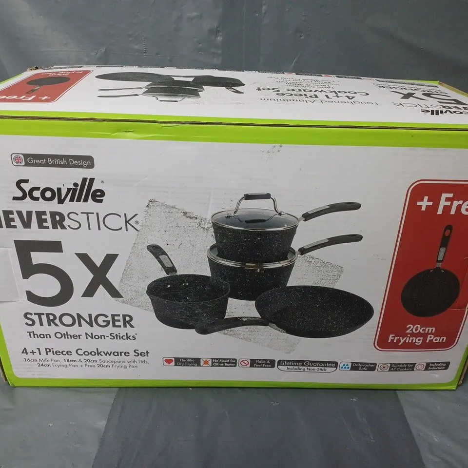 BOXED SCOVILLE NEVERSTICK 4+1 PIECE COOKWARE SET - COLLECTION ONLY