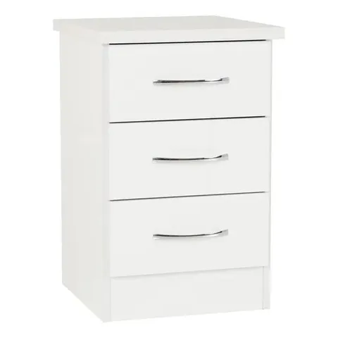 BOXED NEVADA 3 DRAWER BEDSIDE IN WHITE GLOSS (1 BOX)