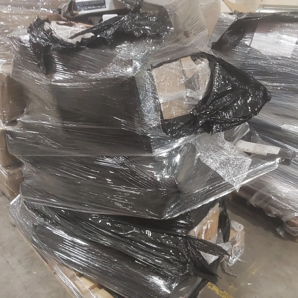 PALLET CONTAINING A VERY LARGE QUANTITY OF ASSORTED ITEMS INCLUDING: OVERDOOR SHOE RACK, FURNITURE PARTS, WALLPAPER ECT
