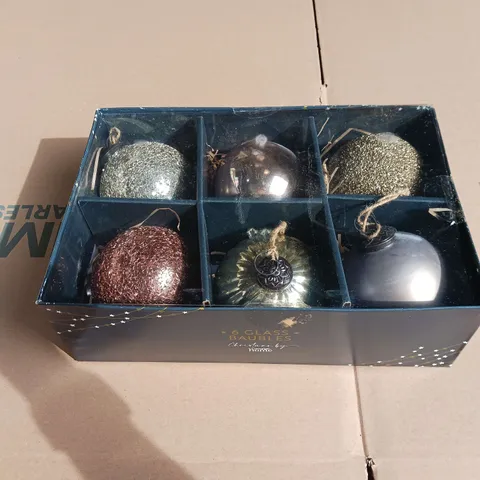 4 BOXES OF 6 GLASS CHRISTMAS BAUBLES BY GEORGE HOME