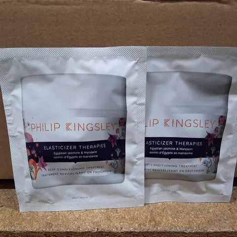 BOX CONTAINING 100 PHILIP KINGSLEY ELASTICIZER THERAPIES DEEP-CONDITIONING TREATMENT SACHETS - EXP 03 2024 