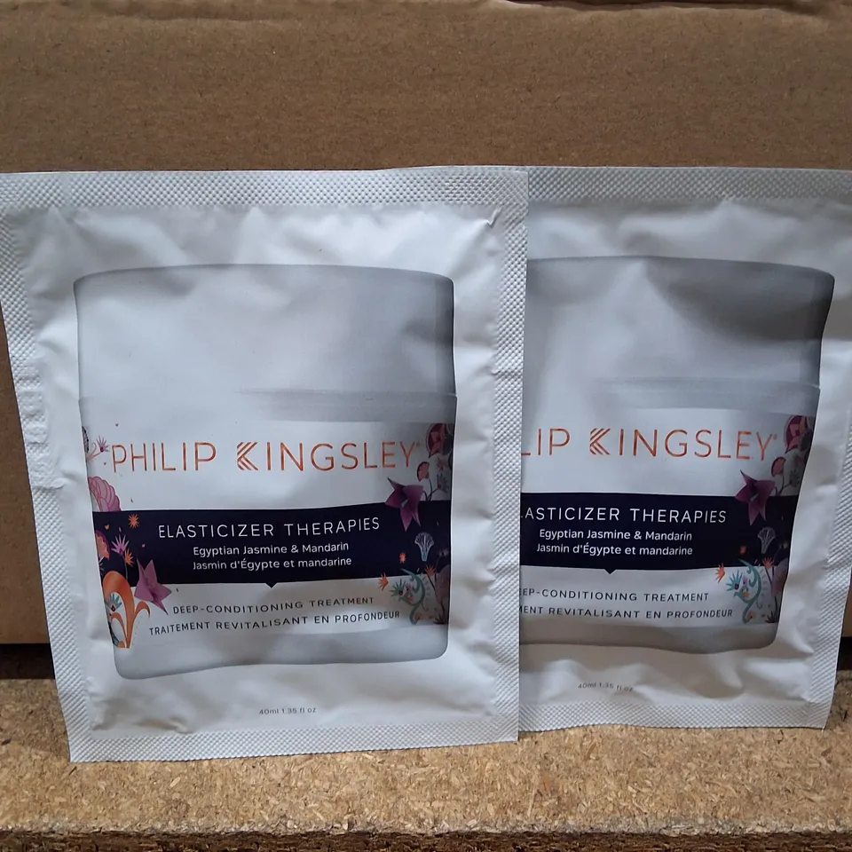 BOX CONTAINING 100 PHILIP KINGSLEY ELASTICIZER THERAPIES DEEP-CONDITIONING TREATMENT SACHETS - EXP 03 2024 