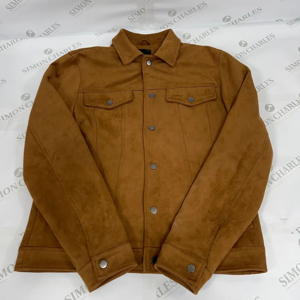 NEW LOOK FAUX SUEDE BUTTONED JACKET IN TAN SIZE MEDIUM