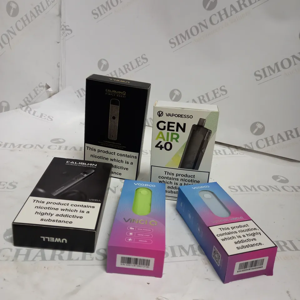 5 ASSORTED VAPE PRODUCTS INCLUDING: UWELL, VOOPOO