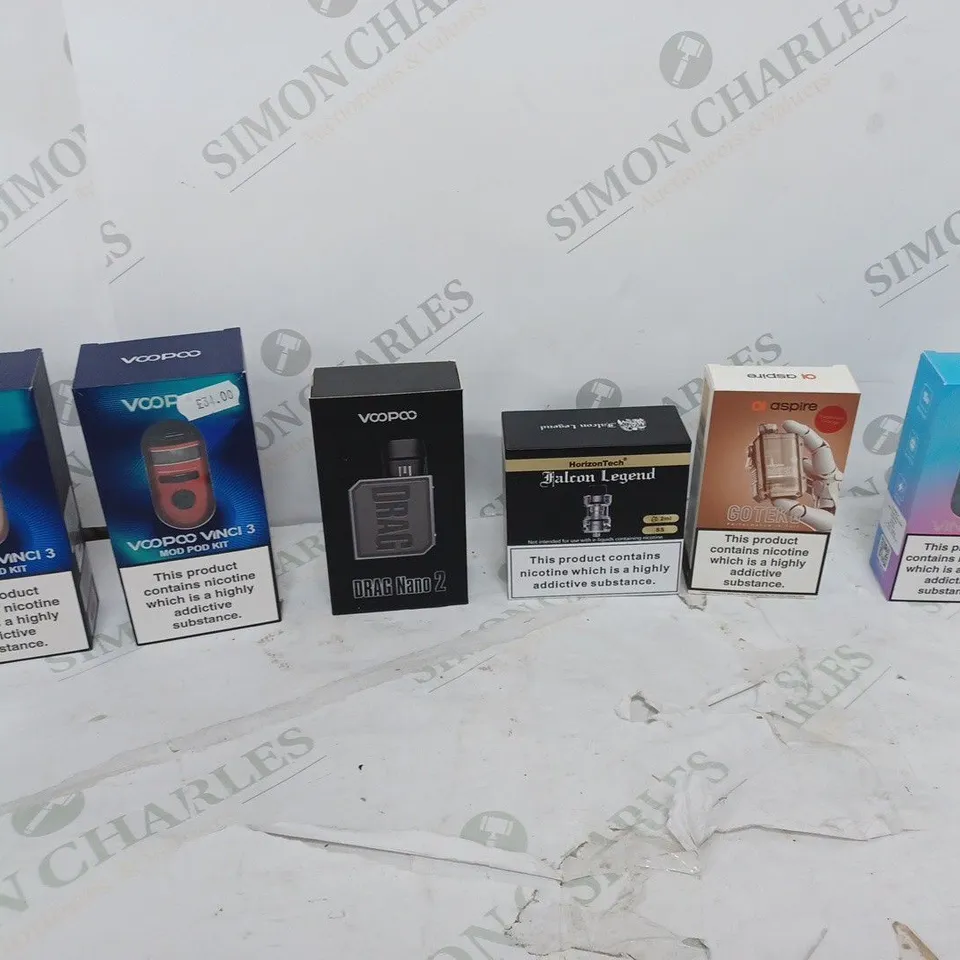 LOT OF APPROXIMATELY 10 BOXED E-CIGARETTES TO INCLUDE VOOPOO VINCI Q, VOOPOO DRAG NANO X2, AND VOOPOO VINCI 3 ETC.