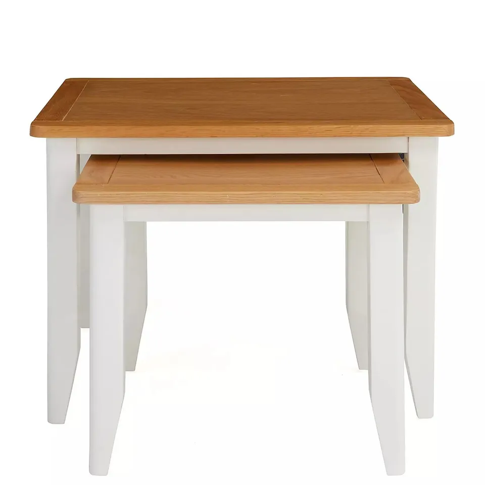 HARBOUR READY ASSEMBLED NEST OF 2 TABLES - WHITE/OAK