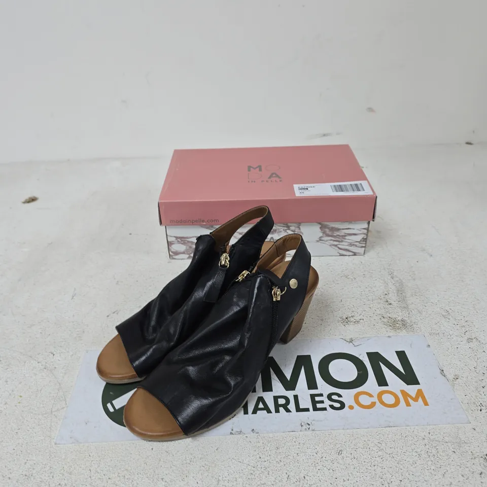 KAPRISE BY MODA IN PELLE OPEN BACK DOUBLE ZIP SANDAL – BLACK LEATHER, EU40 (UK7)