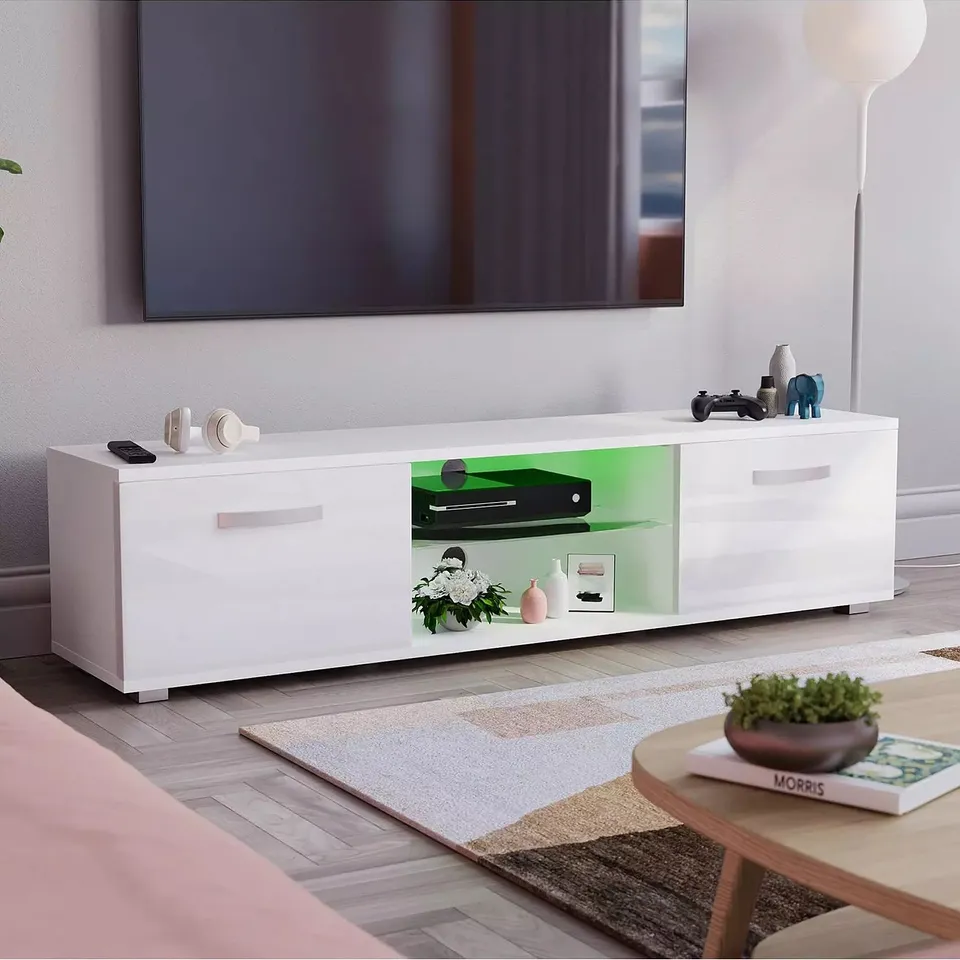 VIDA DESIGNS COSMO 2 DOOR TV UNIT WITH LED LIGHTING - FITS UP TO 70 INCH TV - WHITE - COLLECTION ONLY