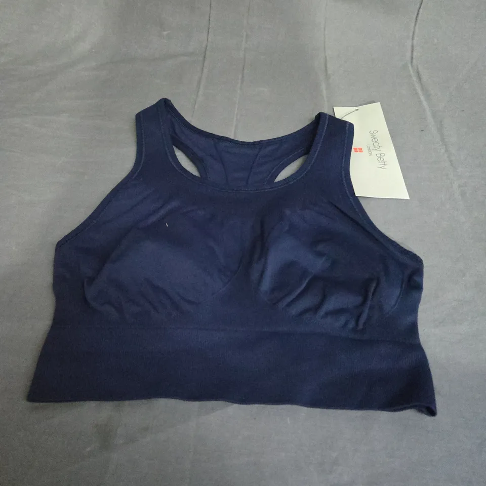 SWEATY BETTY STAMINA SEAMLESS SPORTS BRA IN NAVY BLUE SIZE S 