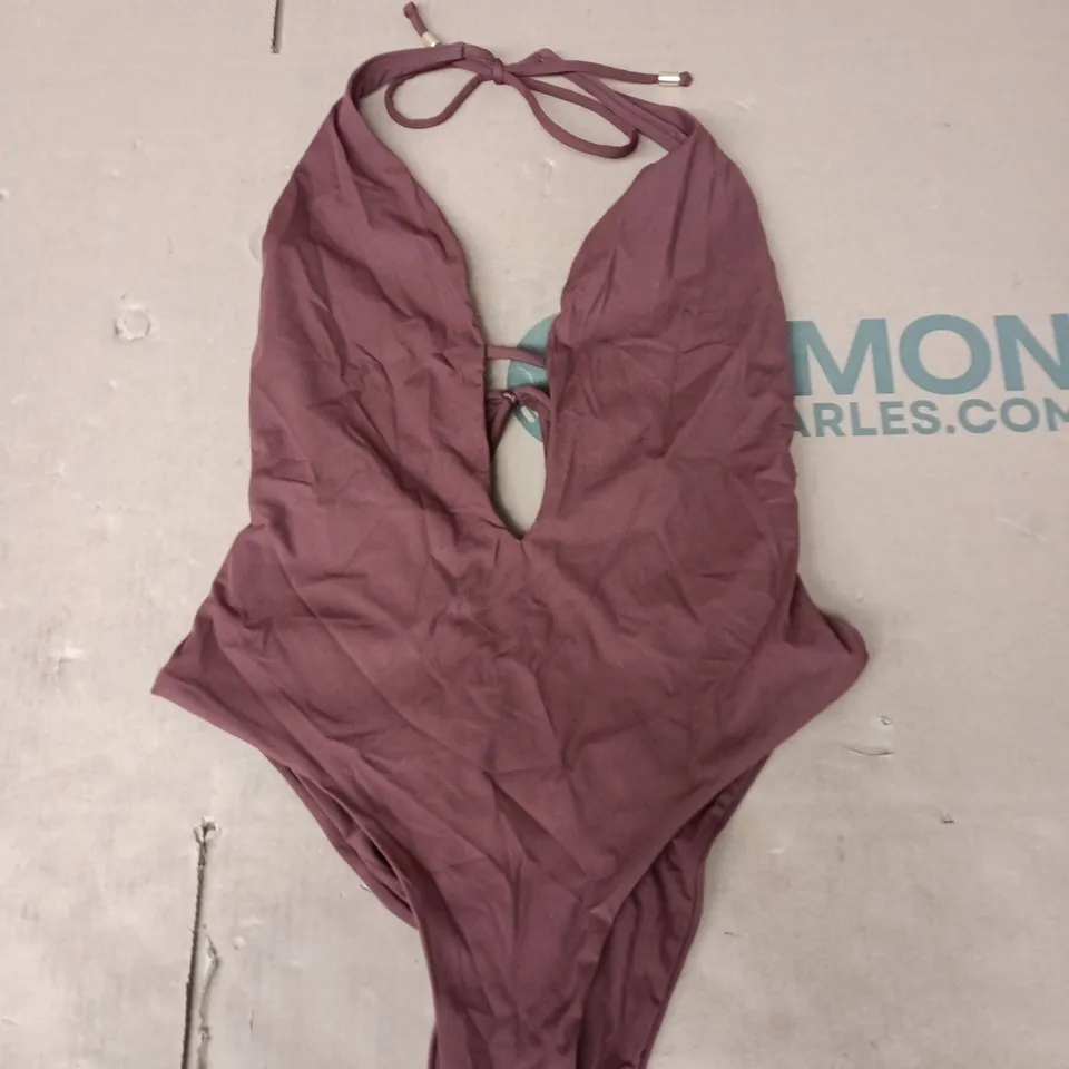 TALA HALTER TIE BACK SWIMSUIT – DEEP RUST, SIZE MEDIUM (STYLE TALAO918)