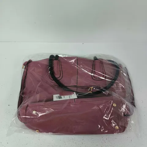 PINK LEATHER-LOOK HANDBAG WITH BLACK CARRY HANDLE