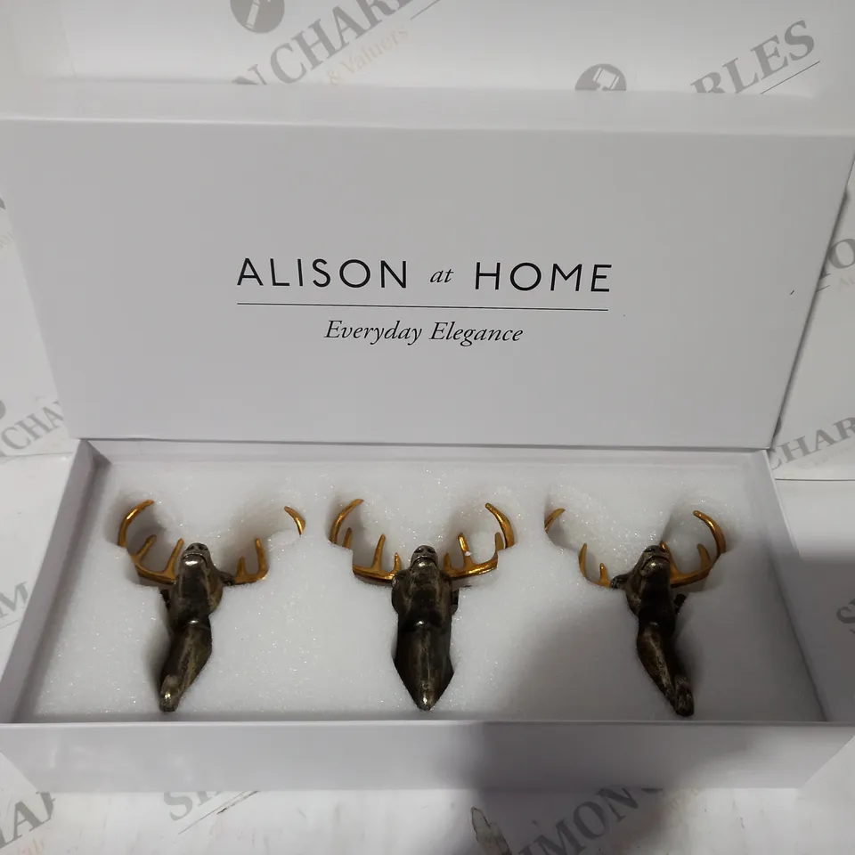 BOXED ALISON CORK SET OF 3 WALL HOOK STAGS