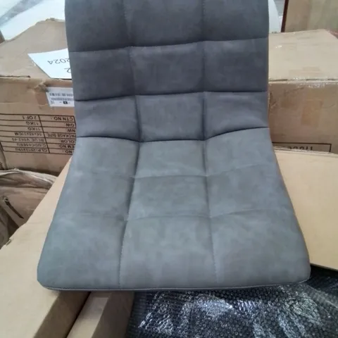 A BOXED PAIR OF GREY FAUX LEATHER UPHOLSTERED DINING CHAIRS