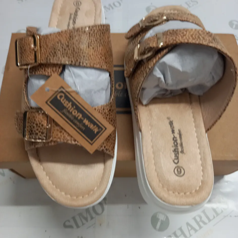 BOXED PAIR OF CUSHION WALK GOLD STRAPPY SANDALS - SIZE 6