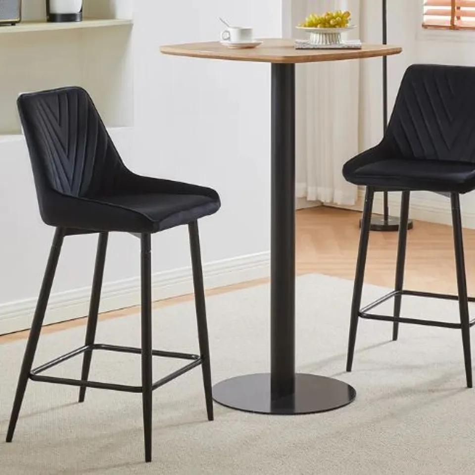 BOXED LOURDES SET OF TWO BLACK VELVET BAR STOOLS