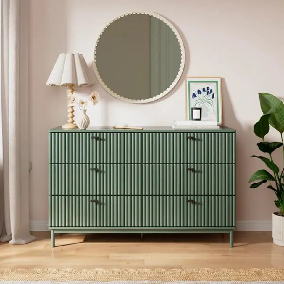 BOXED DUNELM ELSIE LILYPAD SELF ASSEMBLY WIDE 6 DRAWER CHEST (1 BOX)