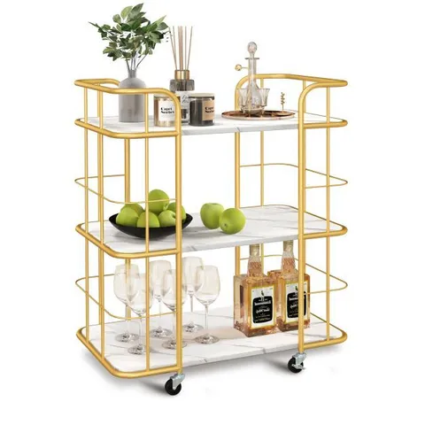 BOXED COSTWAY 3-TIER ROLLING BUFFET SERVING CART WITH LOCKABLE WHEELS AND HANDLES