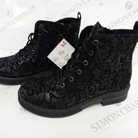 RIEKER LACE UP BOOT DARK FLOURAL SIZE 6 - BOXED 