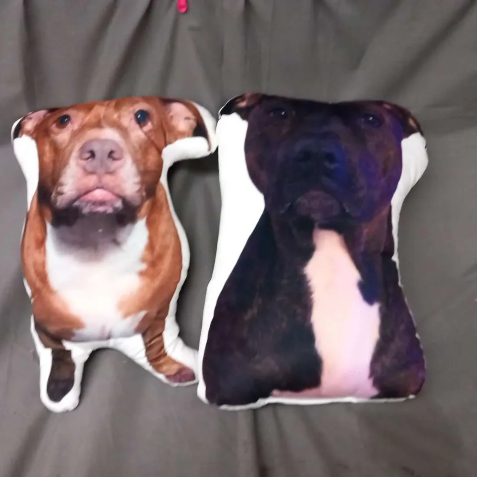 TWO ASSORTED SNUGZY DOG PHOTO PILLOWS