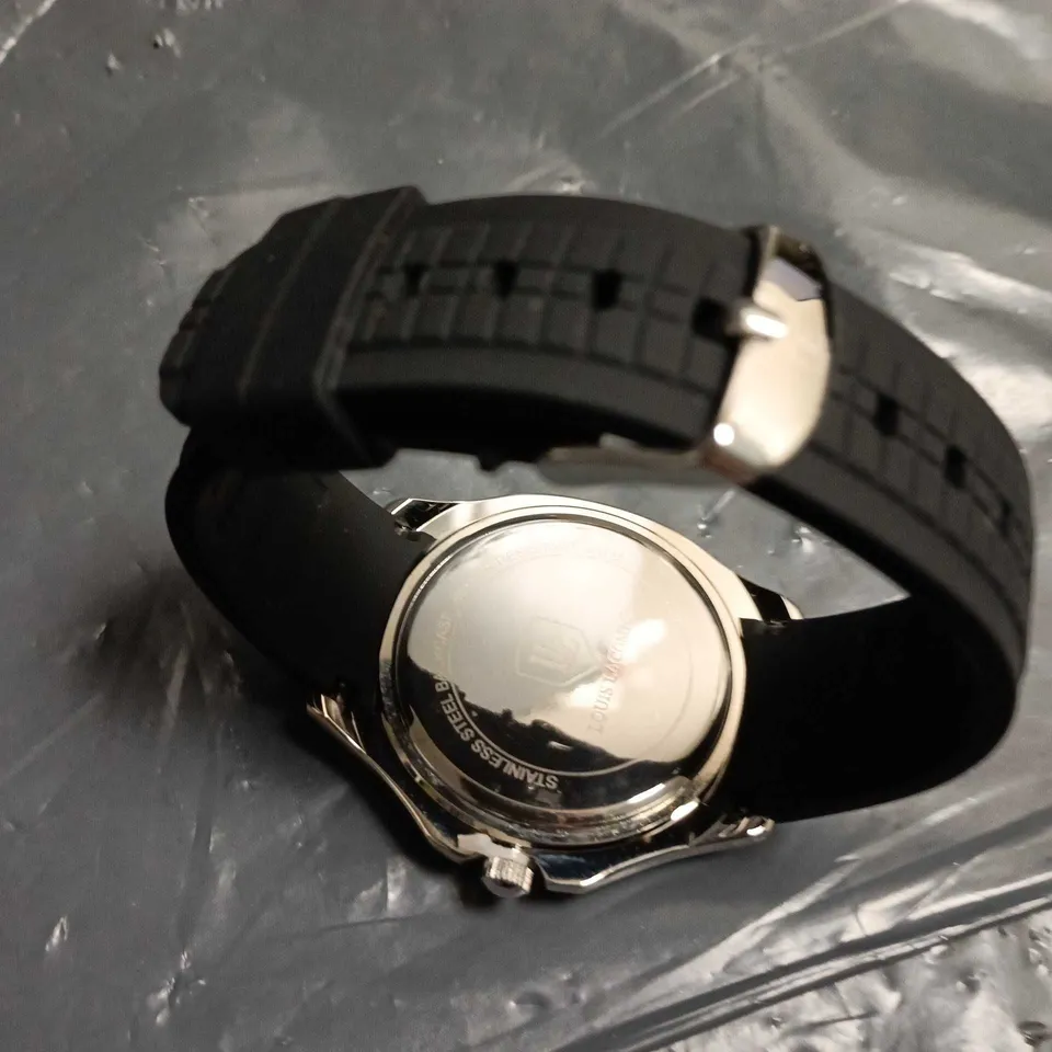 LOUIS LACOMBE WRISTWATCH – STAINLESS STEEL CASE, BLACK DIAL, BLACK RUBBER STRAP (BOXED)
