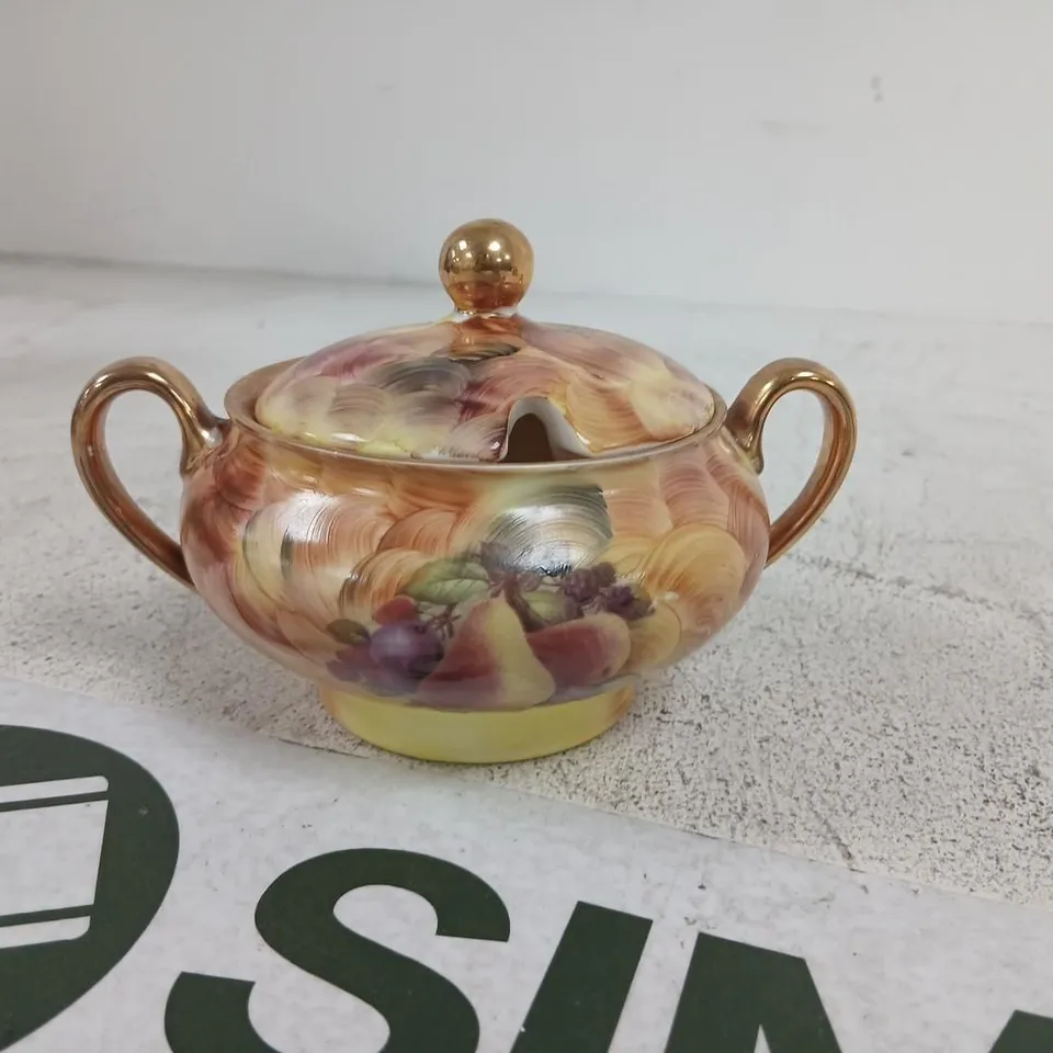 KIRSTY JAYNE CHINA HAND-PAINTED FRUIT PATTERN SUGAR POT WITH LID & CREAMER – FINE BONE CHINA