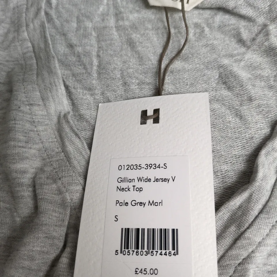 HUSH GILLIAN WIDE JERSEY V NECK TOP - PALE GREY MARL - UK SIZE S