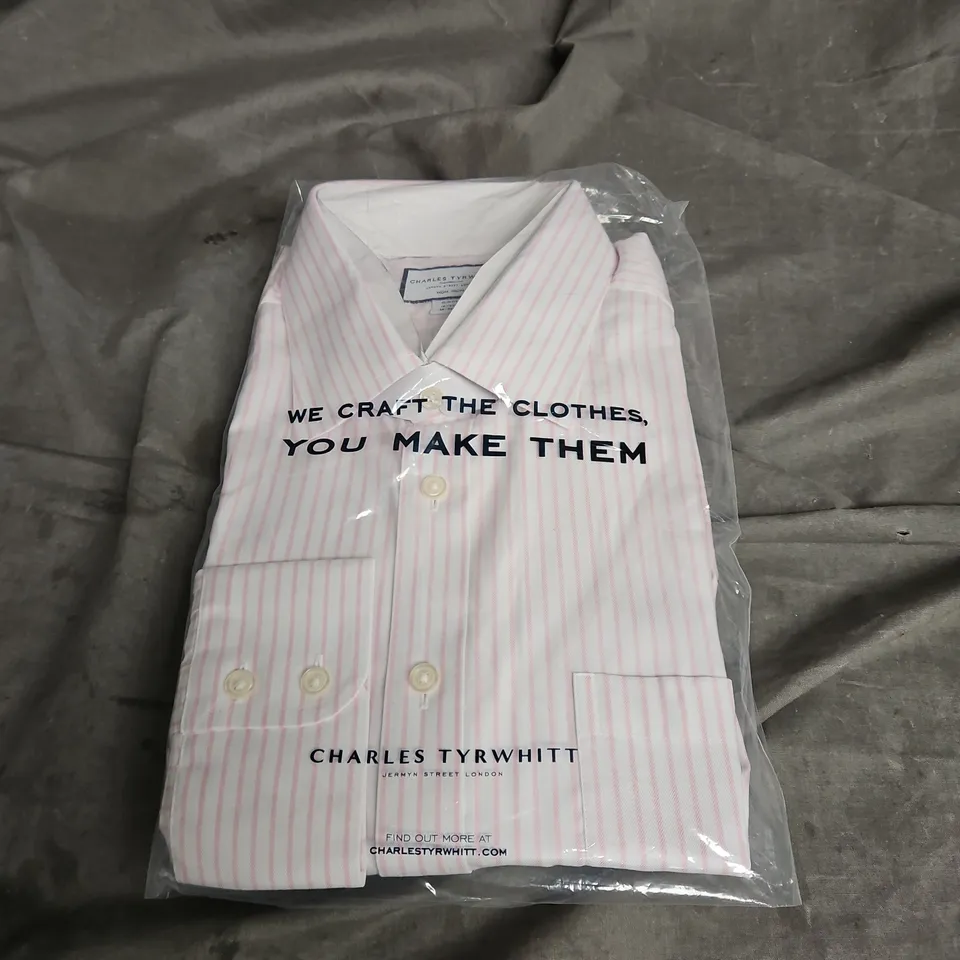 CHARLES TYRWITT SLIM FIT SHIRT IN PINK STRIPE SIZE 18/37"
