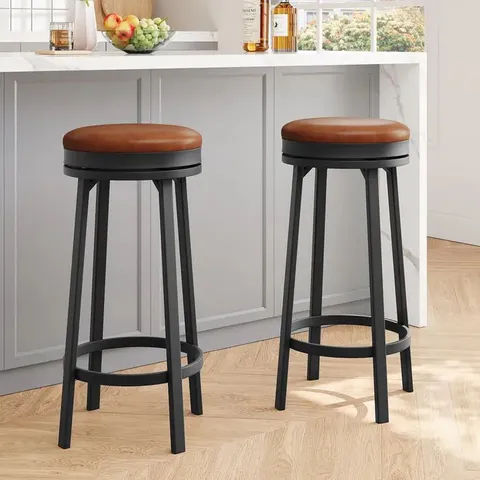 BOXED GARVEE 30" SWIVEL BAR STOOLS SET OF 2, PU LEATHER UPHOLSTERY, 360Β° SWIVEL & FOOTREST, METAL FRAME, BACKLESS DESIGN FOR KITCHEN ISLAND & HOME BAR, BROWN