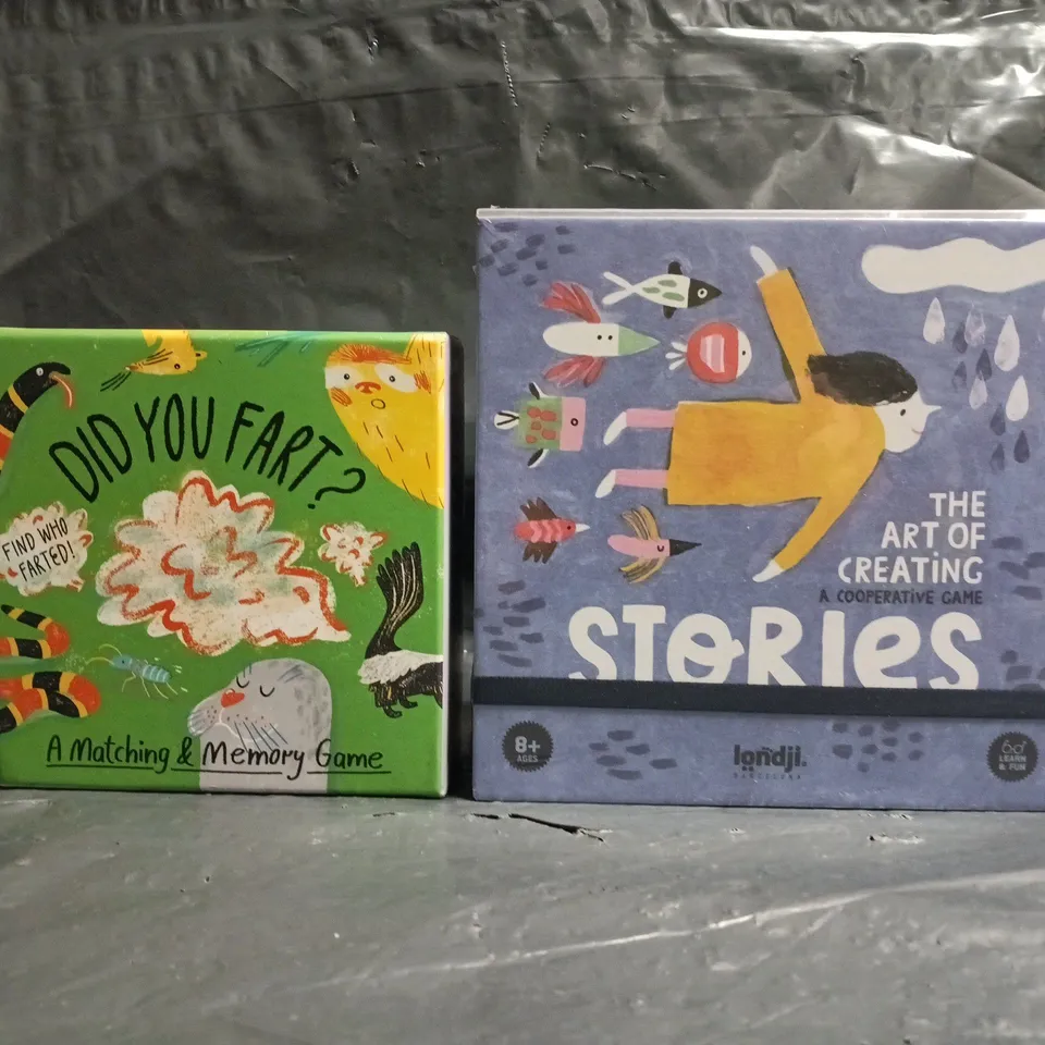 BOX OF APPROXIMATELY 20 ASSORTED TOYS AND GAMES TO INCLUDE TH ART OF CREATING STORIES, DID YOU FART, ETC - COLLECTION ONLY