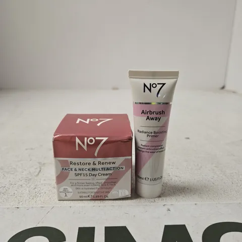 NO7 RESTORE & RENEW FACE & NECK MULTI ACTION SPF15 DAY CREAM 50ML + NO7 AIRBRUSH AWAY RADIANCE BOOSTING PRIMER 30ML