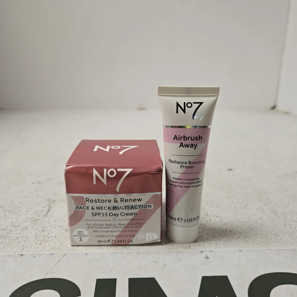 NO7 RESTORE & RENEW FACE & NECK MULTI ACTION SPF15 DAY CREAM 50ML + NO7 AIRBRUSH AWAY RADIANCE BOOSTING PRIMER 30ML