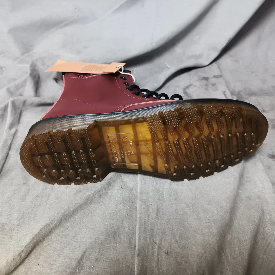 UNBOXED DR. MARTENS 1460 8-EYE BOOTS – BURGUNDY LEATHER, AIRWAIR SOLE UK SIZE 6
